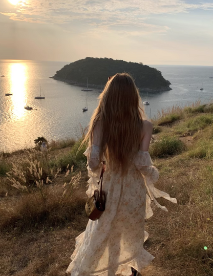 French Tea Break Ruffle Chiffon Floral Sling Dress ED0429