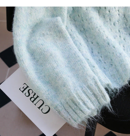 Blue Sequined 3D Flower Knitted Sweater ED0919