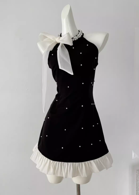 Black A-line beaded Halter Short Prom Dress,Homecoming Dress ED0959