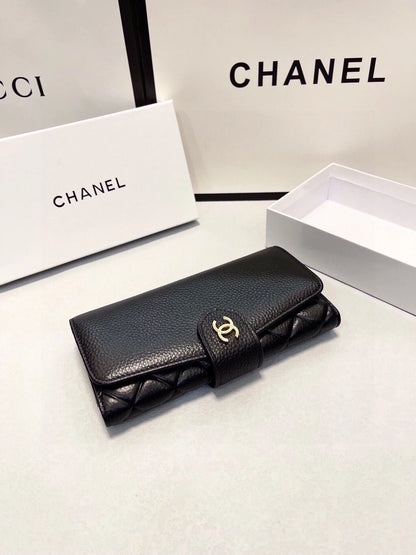 CHANEL Leather Bifold Wallet Classic In Black 19x10cm