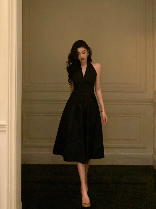 Sexy A Line Halter Black Sleeveless Prom Dresses Party Dress Summer Birthday Outfits Birthday Dresses W812