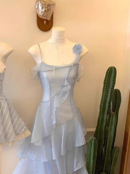 Classy Blue Ruffles Party Dress Birthday Dress S285