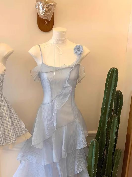 Classy Blue Ruffles Party Dress Birthday Dress S285