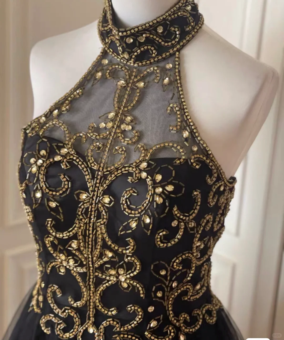 Stylish Halter Tulle Beaded A Line Homecoming Dress Black Sleeveless Birthday Dress Cocktail Dress S544