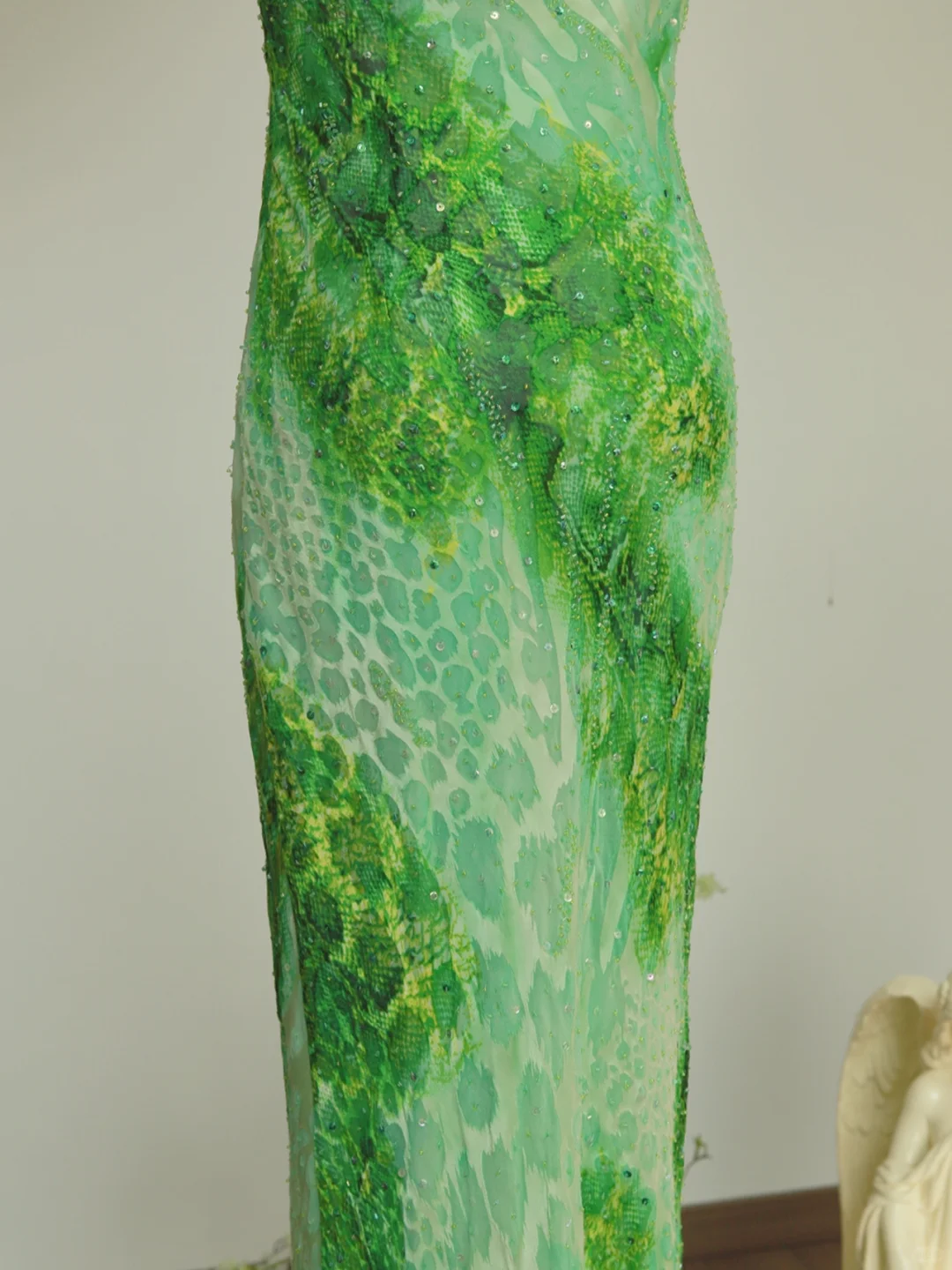 Unique Sheath Halter Green Print Floral Chiffon Open Back Long Prom Dress Formal Dress SH3866