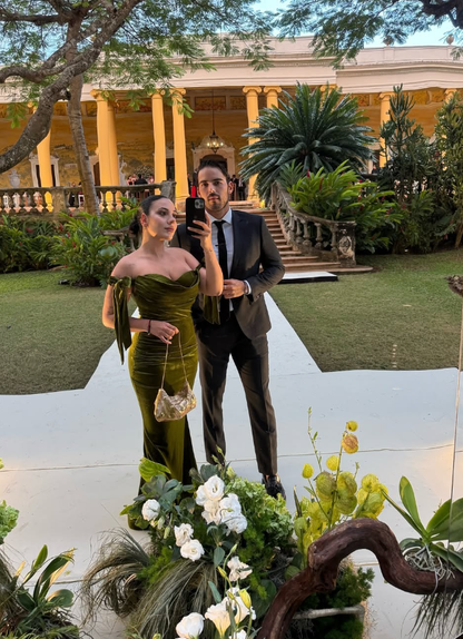 Elegant Mermaid Off the Shoulder Green Velvet Long Prom Dress Evening Dress SH2023