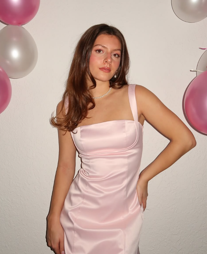 Cute Sheath Spaghetti Strap Light Pink Satin Short Homecoming Dress Birthday Dress SH2231