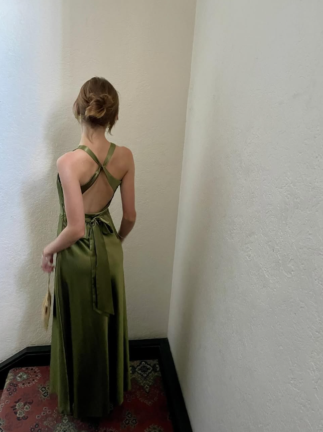 Green Sheath Halter Bow Satin Open Back Prom Dress Graduation Prom Dress SH2587