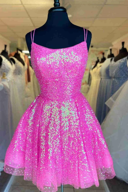 Glitter Sequins Tulle A-Line Homecoming Dress Short Party Dress SH1471