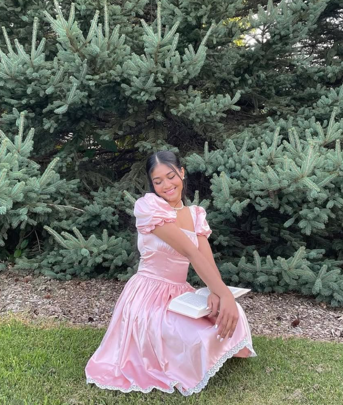 Cute Pink A Line Puff Lace Satin Short Homecoming Dress Cocktail Dress SH3684