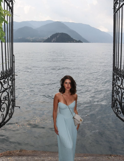 Elegant A Line Sweetheart Neck Blue Satin Long Prom Dress Evening Dress SH2039