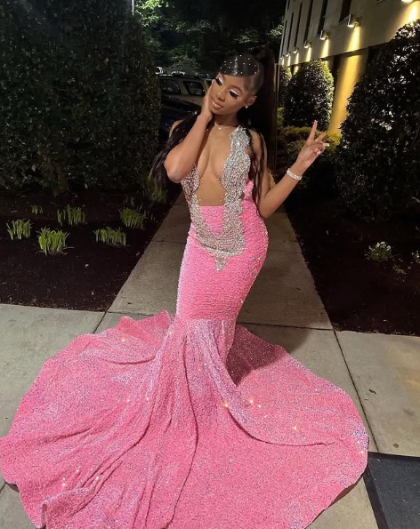 Shiny Pink Beaded Sequins Prom Dresses Mermaid Formal Occasion Dress