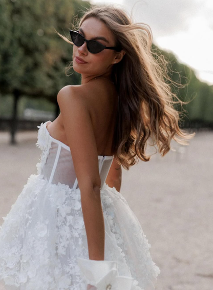 Cute A Line Strapless Corset 3D Floral Tulle Short Homecoming Dress Birthday Dress SH2064