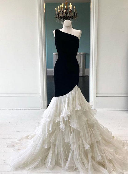 Black Beading Elegant Fashion Long Tulle White Trailing Ball Gown Evening Dress Wedding Dress gh4229