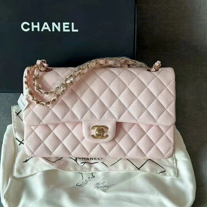 CHANEL Caviar Quilted Medium Double Flap Light Pink