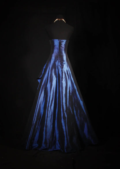 Vintage Ball Gown Strapless Navy Blue Satin Long Prom Dresses Party Dress SD1343