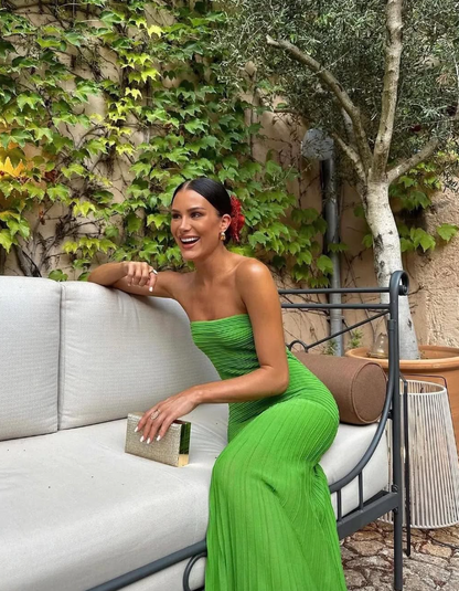 Stunning Sheath Strapless Green Satin Long Prom Dress Evening Dress SH2301