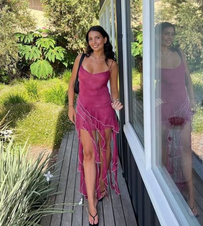 Cute Sheath Spaghetti Strap Ruffle Chiffon Short Homecoming Dress Birthday Dress SH2339