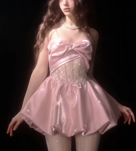 Cute Spaghetti Straps Satin Lace Birthday Outfits Pink A Line Homecoming Dress S413