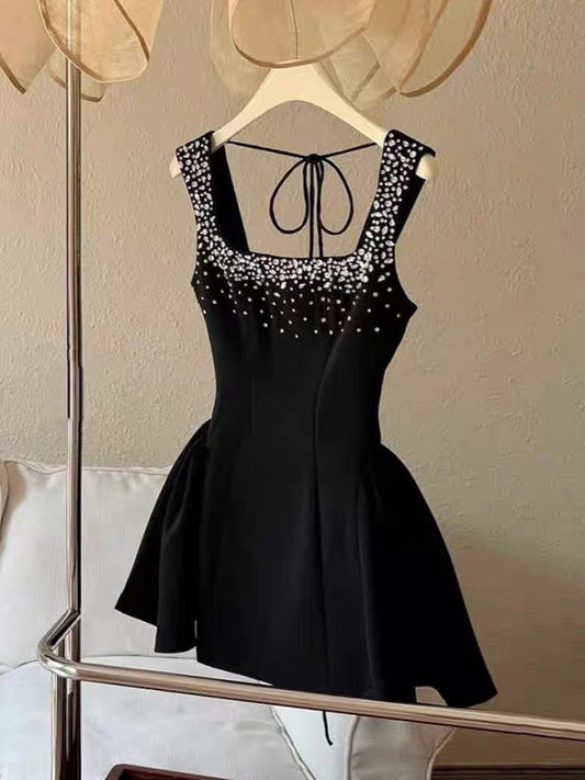 Modest A line Square Neck Little Black Dress Party Dresses Short Formal Homecoming Dresses Night Chic Elegant Cocktail Dresses 16th Birthday Outfits Hoco Dress DH2764