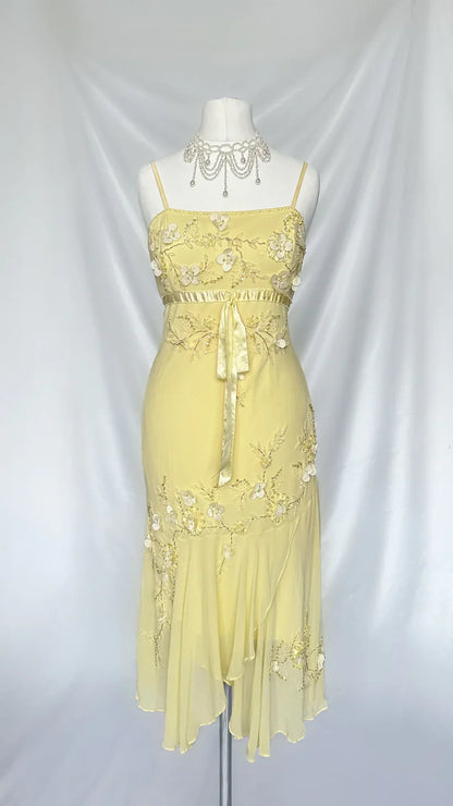 Yellow Beaded Short Homecoming Dress Cute Elegant Chiffon Birthday Dress gh4445