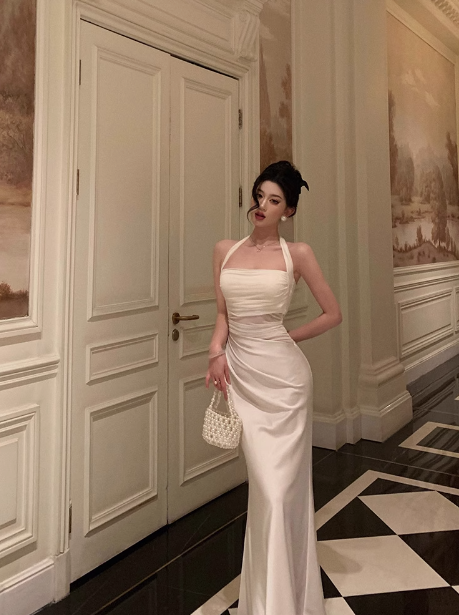 Sexy Sheath Halter White 18th Birthday Dress Long Party Birthday Outfits For Women DP0157