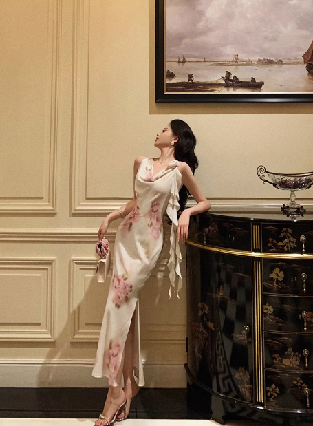 Sexy Sheath Swing Collar Floral Pink 18th Birthday Dress Holiday Party Birthday Outfits For Women DP0163