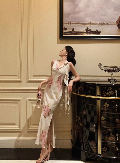 Sexy Sheath Swing Collar Floral Pink 18th Birthday Dress Holiday Party Birthday Outfits For Women DP0163