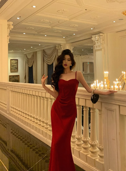 Pretty Mermaid Spaghetti Straps Burgundy 18th Birthday Dress Long Party Birthday Outfits For Women DP0158