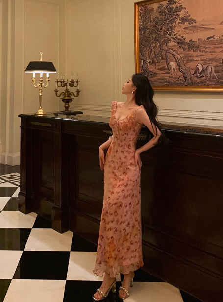 Sexy Sheath V Neckline Floral Pink 18th Birthday Dress Holiday Party Birthday Outfits For Women DP0168