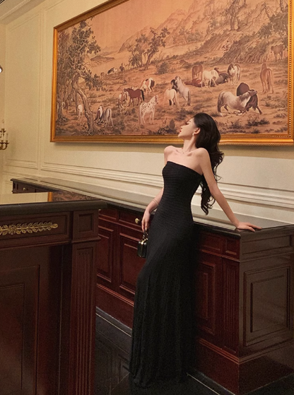 Sexy Mermaid Strapless Black 18th Birthday Dress Floor Length Party Birthday Outfits For Women DP0165