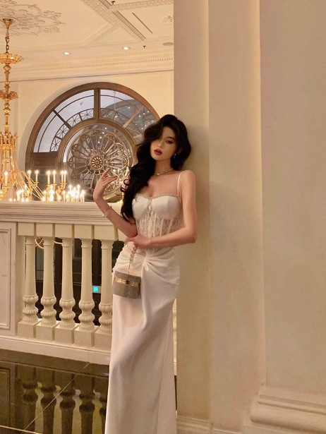 Pretty Mermaid Spaghetti Straps White 18th Birthday Dress Long Party Birthday Outfits For Women DP0166