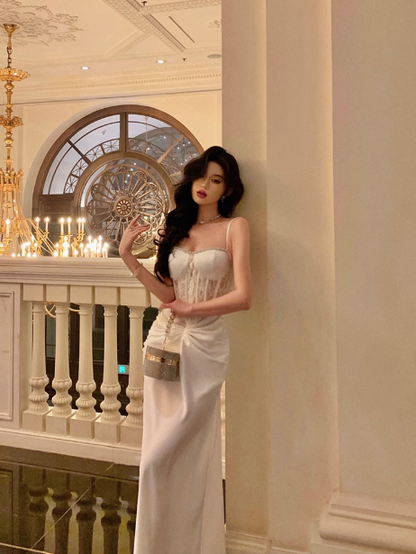 Pretty Mermaid Spaghetti Straps White 18th Birthday Dress Long Party Birthday Outfits For Women DP0166