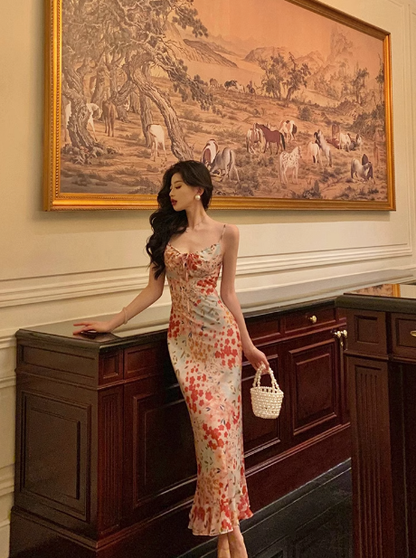 Sexy Mermaid Spaghetti Straps Floral Pink 18th Birthday Dress Holiday Party Birthday Outfits For Women DP0161