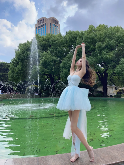 Baby Blue A Line Sweetheart Neck Tulle Short Homecoming Dress Birthday Dress with Bow SH3643
