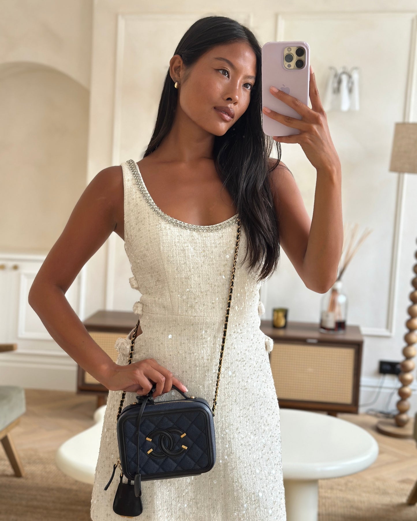 *HOT* Chanel Navy & Black Small Vanity Case Bag in Caviar Leather with Brushed Gold Hardware