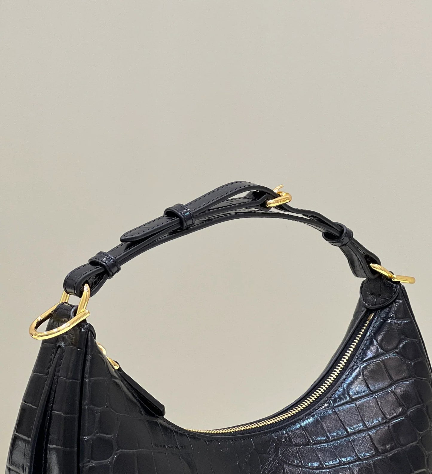 Fendi Small Graphy In Black Crocodile Leather - 10×29×24.5cm
