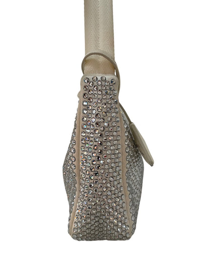 Prada White Re - Edition 2000 Satin Crystal Embellished Shoulder Bg