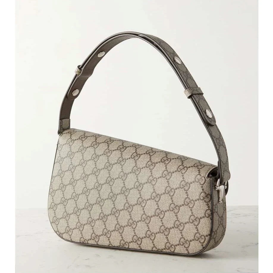 GUCCI Horsebit 1955 leather-trimmed printed coated-canvas shoulder bag