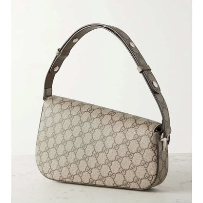 GUCCI Horsebit 1955 leather-trimmed printed coated-canvas shoulder bag