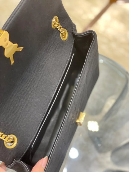 YSL Jamie Medium Chain Bag Black Carré Rive Gauche 24×15.5×6.5cm