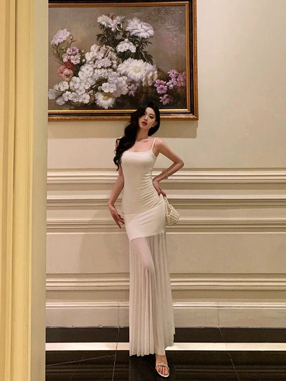 Sexy Mermaid Spaghetti Straps White Sleeveless Prom Dresses Party Dress Summer Birthday Outfits 20th Birthday Dresses W816