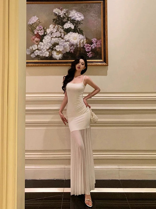 Sexy Mermaid Spaghetti Straps White Sleeveless Prom Dresses Party Dress Summer Birthday Outfits 20th Birthday Dresses W816