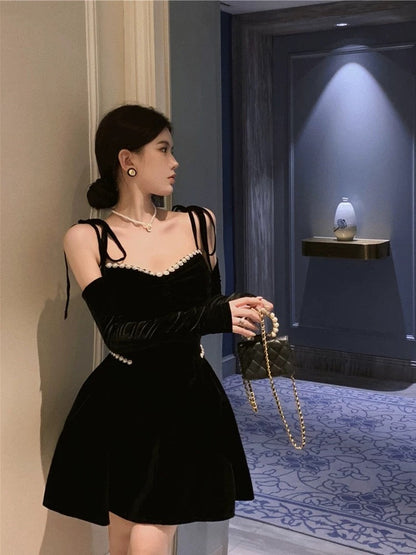 chic a line black velvet homecoming dress 16th birthday outfits P2161