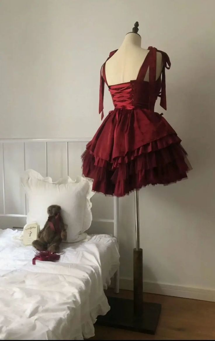 Vintage Burgundy Tulle Layered Bow Mini Birthday Outfits A Line Homecoming Dress S267