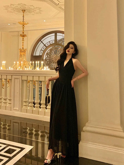 Sexy A Line Halter Black Sleeveless Prom Dresses Party Dress Summer Birthday Outfits 18th Birthday Dresses W819