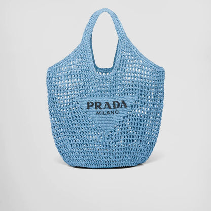 Prada Raffia Tote Bag-Blue