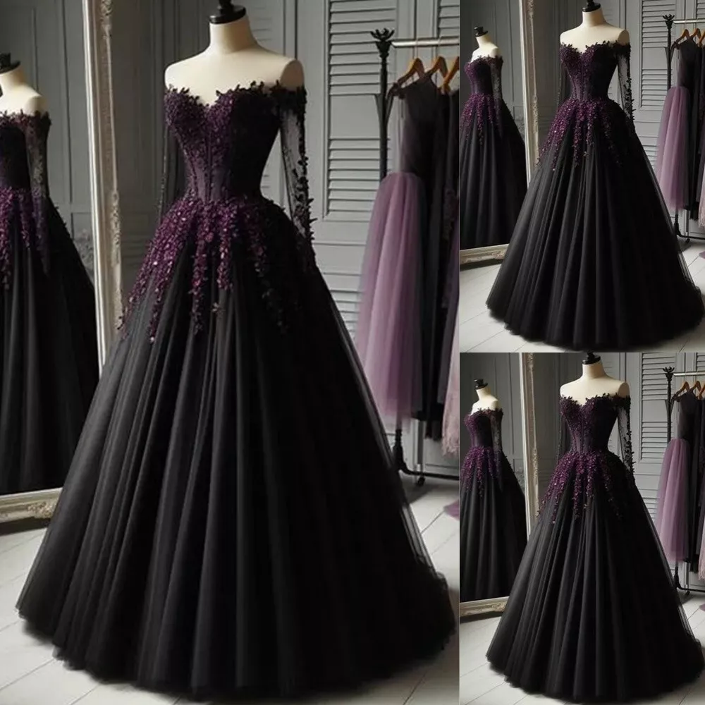 Off The Shoulder Tulle Long Formal Gown Long Sleeves Prom Dress