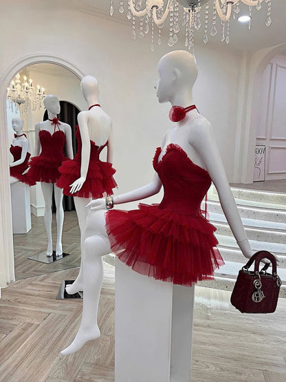 Cute Ball Gown Sweetheart Burgundy Mini Party Dresses Short Formal Homecoming Dresses Night Chic Elegant Short Dresses Cocktail Dress 16th Birthday Outfits Tulle Hoco Dresses DH2778