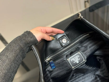 Prada Double Chain Black Shoppping Tote Bag 39x30cm